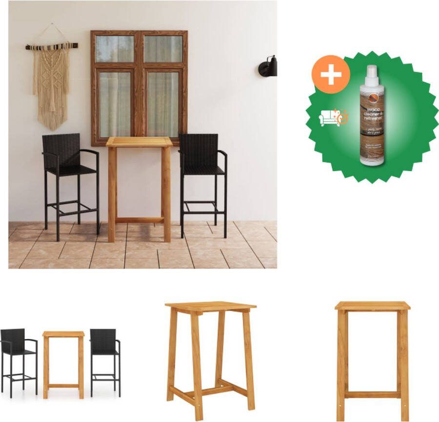 VidaXL Barset Acaciahout Zwart 70 x 70 x 104 cm Poly Rattan en Gepoedercoat Staal Montage vereist Bevat- 1 x tafel 2 x barkruk Tuinset Inclusief Houtreiniger en verfrisser