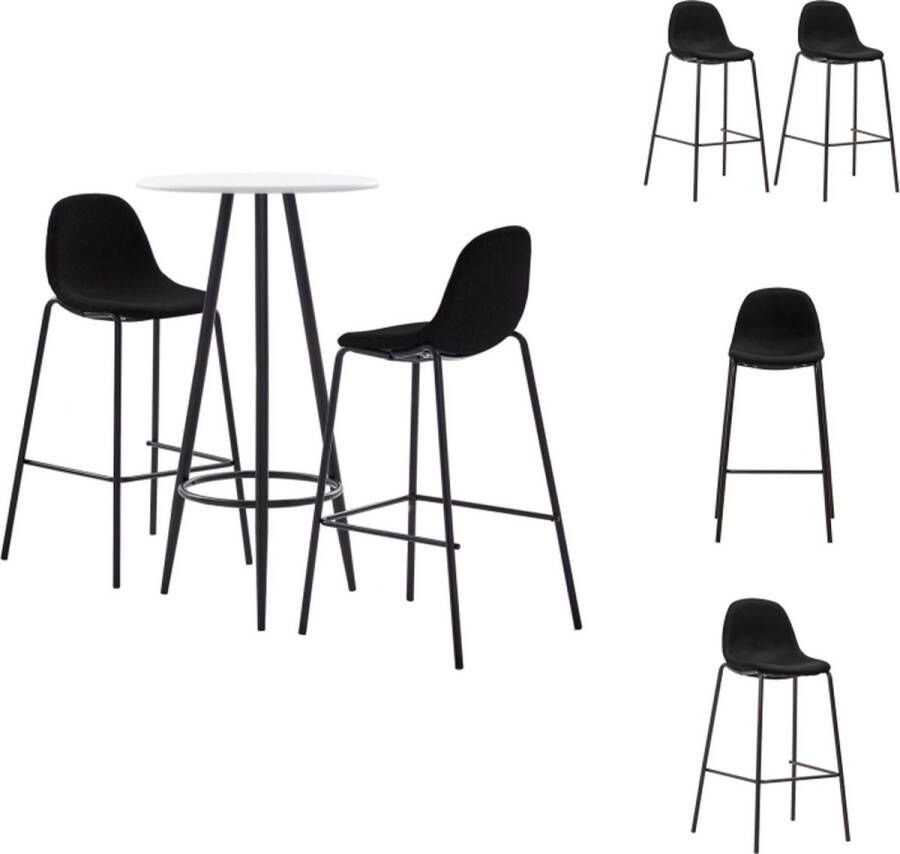 VidaXL Barset Bartafel en 2 barstoelen Wit MDF tafelblad Gepoedercoat stalen frame Zwarte stoffen bekleding Ergonomisch ontwerp Eenvoudig te monteren Ideaal voor moderne woning tuin bar pub of restaurant Set tafel en stoelen