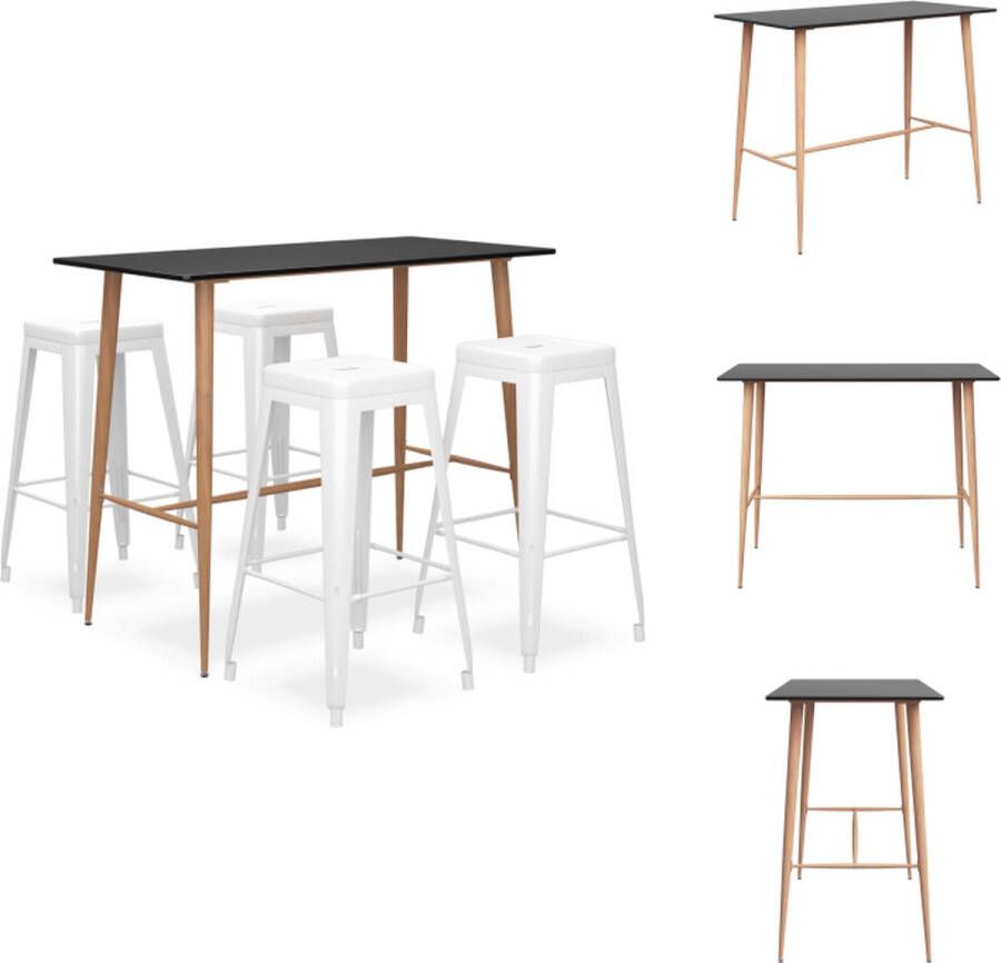 VidaXL Barset Bartafel en Barkrukken Zwart MDF en Metaal 120x60x105 cm Stapelbaar Set tafel en stoelen