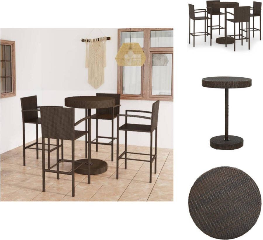 VidaXL Barset bruin PE-rattan en gepoedercoat staal Bartafel 75.5 x 106 cm Stoel 52 x 56 x 118 cm Montage vereist Tuinset