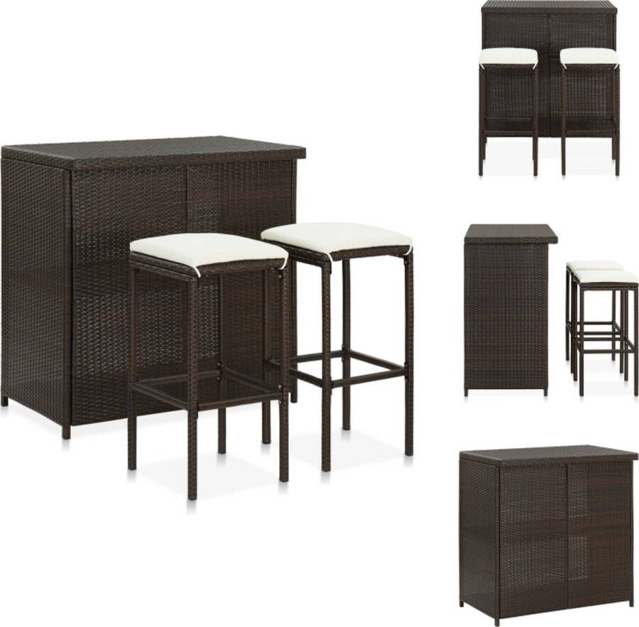 VidaXL Barset bruin PE-rattan en staal 102 x 60 x 105 cm inclusief krukken en kussens Set tafel en stoelen