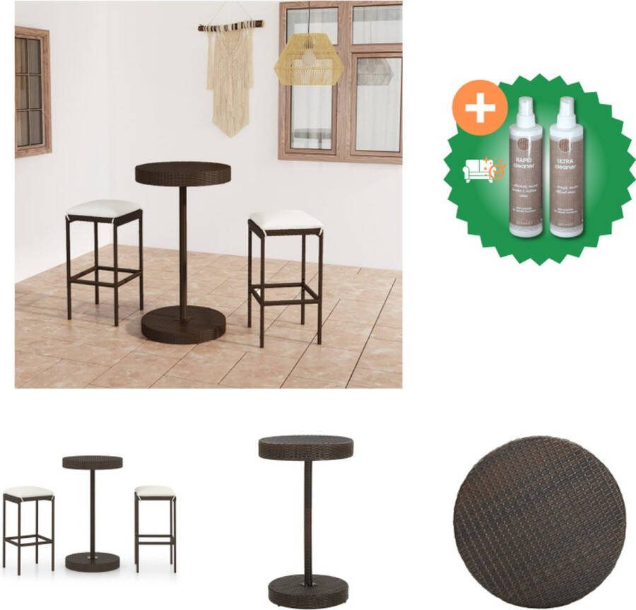 VidaXL Barset bruin PE-rattan gepoedercoat staal 60.5 x 106 cm 38 x 38 x 76 cm 3 cm kussen 1 bartafel 2 barkrukken 2 zitkussens Tuinset Inclusief Onderhoudsset