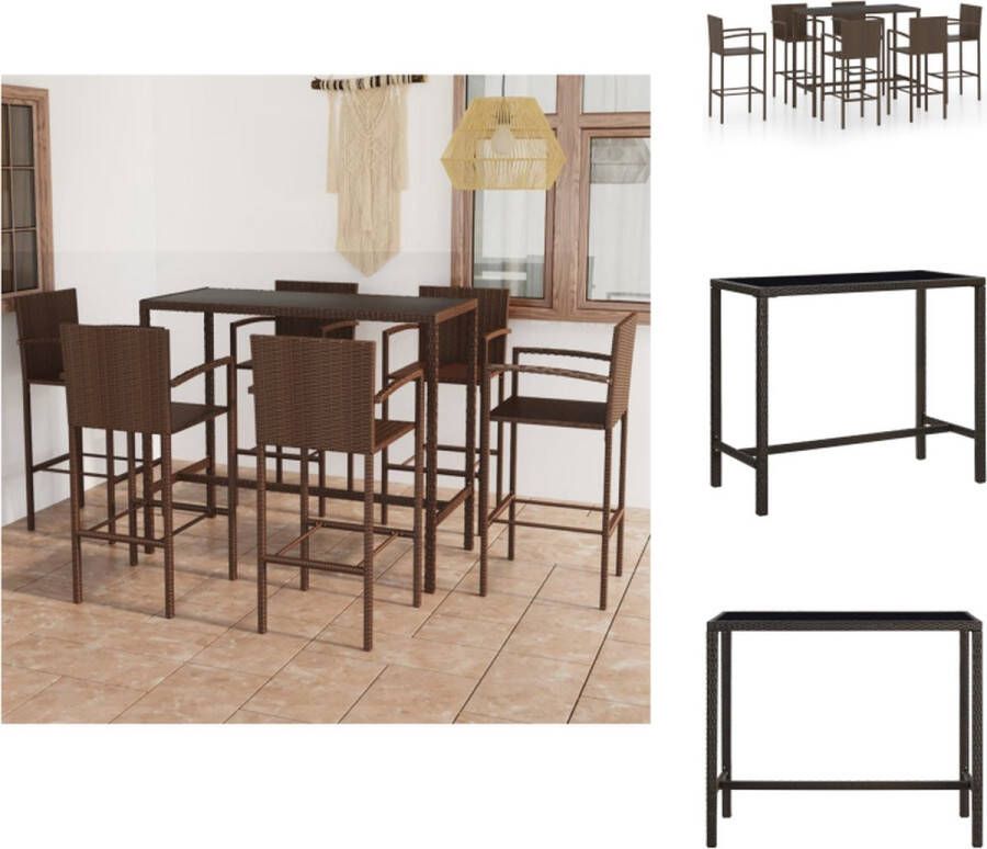 VidaXL Barset Bruin PE-rattan Staal 130x60x110cm Waterbestendig 1 tafel 6 krukken Tuinset