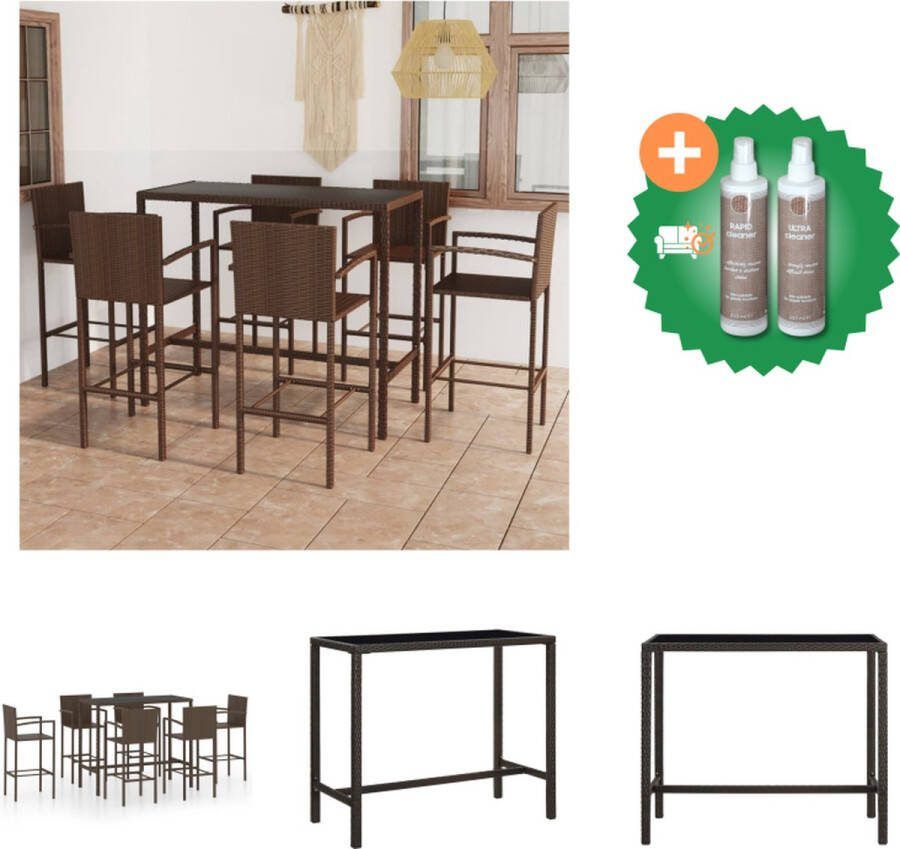 VidaXL Barset Bruin PE-rattan Staal 130x60x110cm Waterbestendig 1 tafel 6 krukken Tuinset Inclusief Onderhoudsset