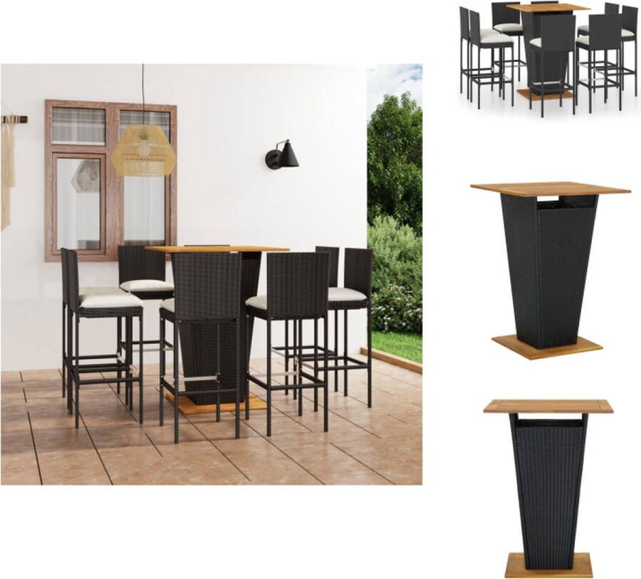 VidaXL Barset Cube Zwart 80x80x110 cm PE-rattan Acaciahout 8 krukken Tuinset