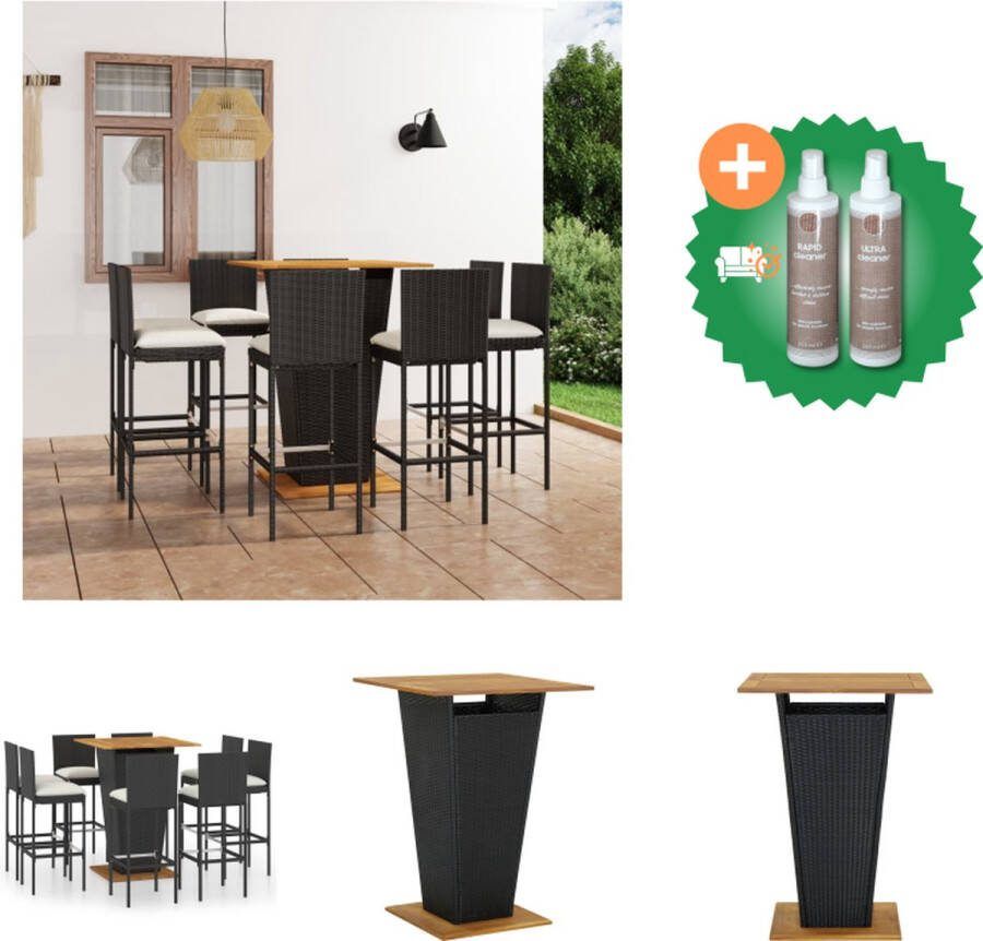 VidaXL Barset Cube Zwart 80x80x110 cm PE-rattan Acaciahout 8 krukken Tuinset Inclusief Onderhoudsset