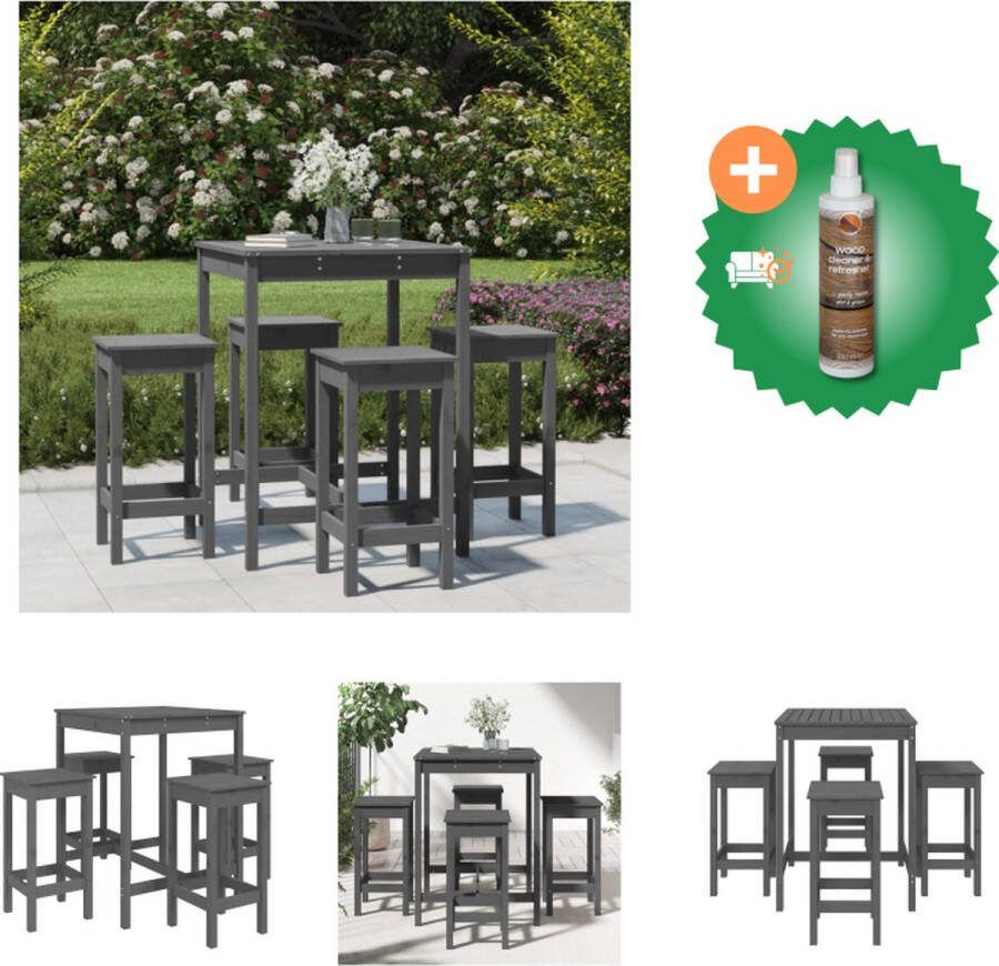 VidaXL Barset Grenenhout Grijs 82.5 x 82.5 x 110 cm Inclusief 1 bartafel en 4 barstoelen Tuinset Inclusief Houtreiniger en verfrisser