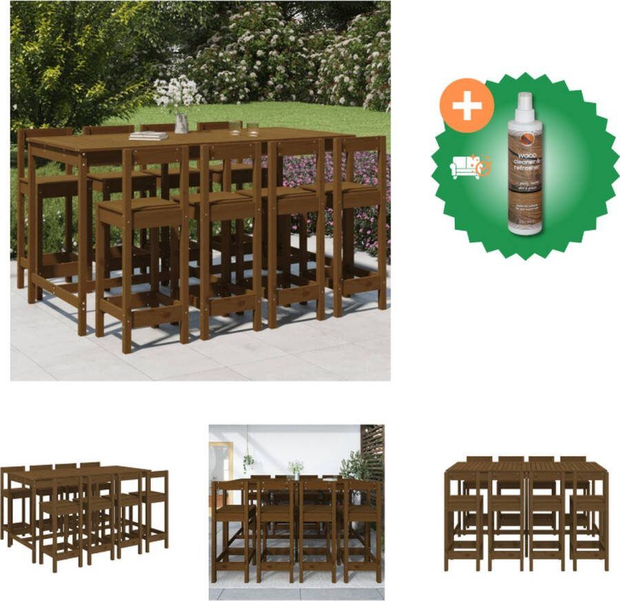 VidaXL Barset Grenenhout Honingbruin 203.5 x 90 x 110 cm Met 1 bartafel en 8 barstoelen Tuinset Inclusief Houtreiniger en verfrisser