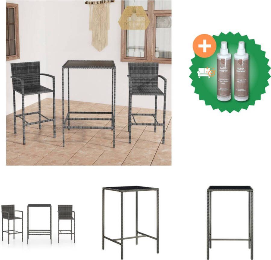 VidaXL Barset Grijs PE-Rattan 70 x 70 x 110 cm Incl 2 krukken Tuinset Inclusief Onderhoudsset