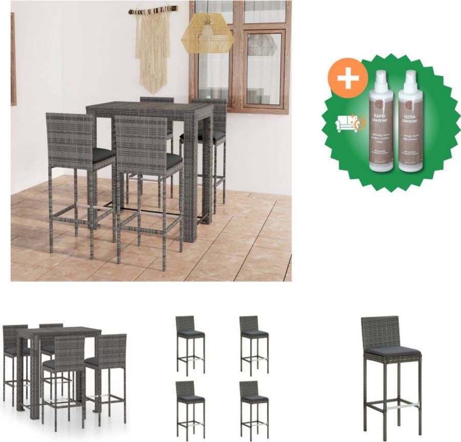 VidaXL Barset Grijs PE-rattan staal 100x60.5x110.5cm 4x barkruk Montage vereist Tuinset Inclusief Onderhoudsset