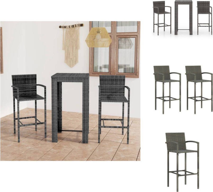 VidaXL Barset grijs PE-rattan staal bartafel 60.5x60.5x110.5cm stoel 52x56x118cm Tuinset