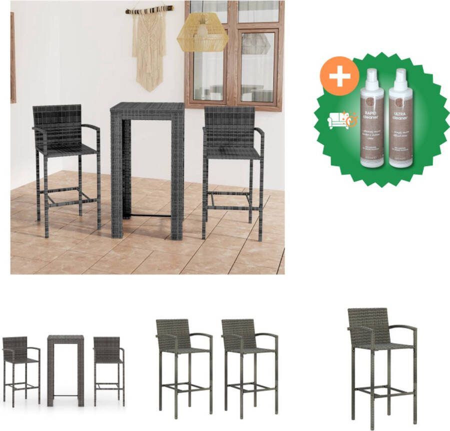 VidaXL Barset grijs PE-rattan staal bartafel 60.5x60.5x110.5cm stoel 52x56x118cm Tuinset Inclusief Onderhoudsset