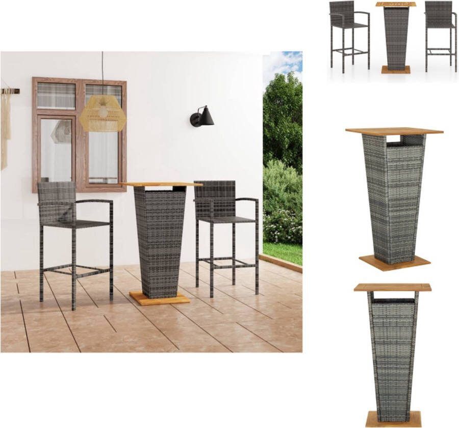 VidaXL Barset Grijs Tafel- 60 x 60 x 110 cm (L x B x H) Stoel- 52 x 56 x 118 cm (B x D x H) PE-rattan en gepoedercoat staal Montage vereist 1 tafel en 2 stoelen Tuinset