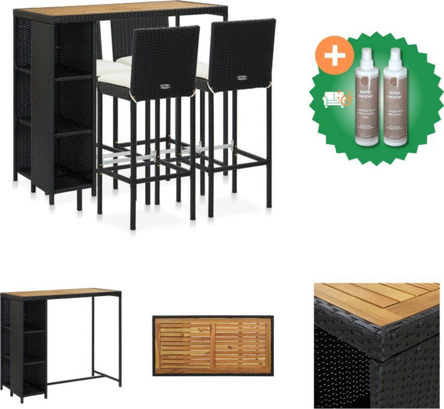 VidaXL Barset Havanna Zwart 120x60x110 cm Weerbestendig Montage vereist Inclusief 1x bartafel 4x barkruk en 4x zitkussen Tuinset Inclusief Onderhoudsset