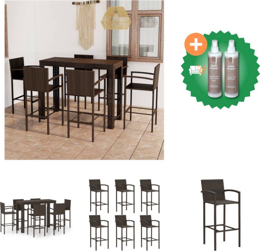 VidaXL Barset Inclusief Bartafel en 6 Barkrukken Stabiel en Weerbestendig Bruin PE-Rattan en Gepoedercoat Staal Bartafel- 140.5 x 60.5 x 110.5 cm Barkruk- 52 x 56 x 118 cm Inclusief Voetensteun Tuinset Inclusief Onderhoudsset
