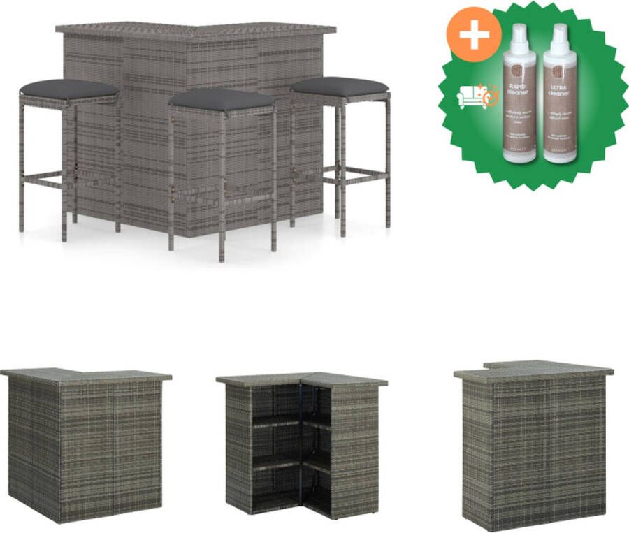 VidaXL Barset Lounge Grijs Poly rattan 100 x 50 x 105 cm Inclusief bartafel 3 barkrukken en zitkussens Tuinset Inclusief Onderhoudsset