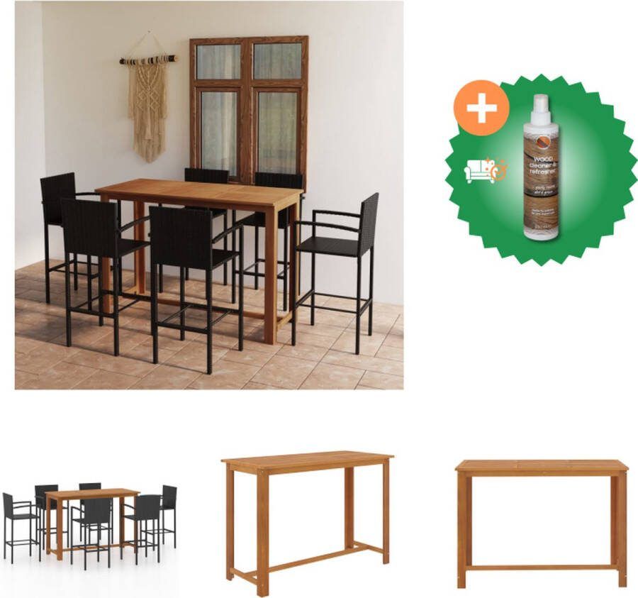 VidaXL Barset Luxe Zwart Massief Acaciahout 150x70x105 cm 6x Barkruk Tuinset Inclusief Houtreiniger en verfrisser