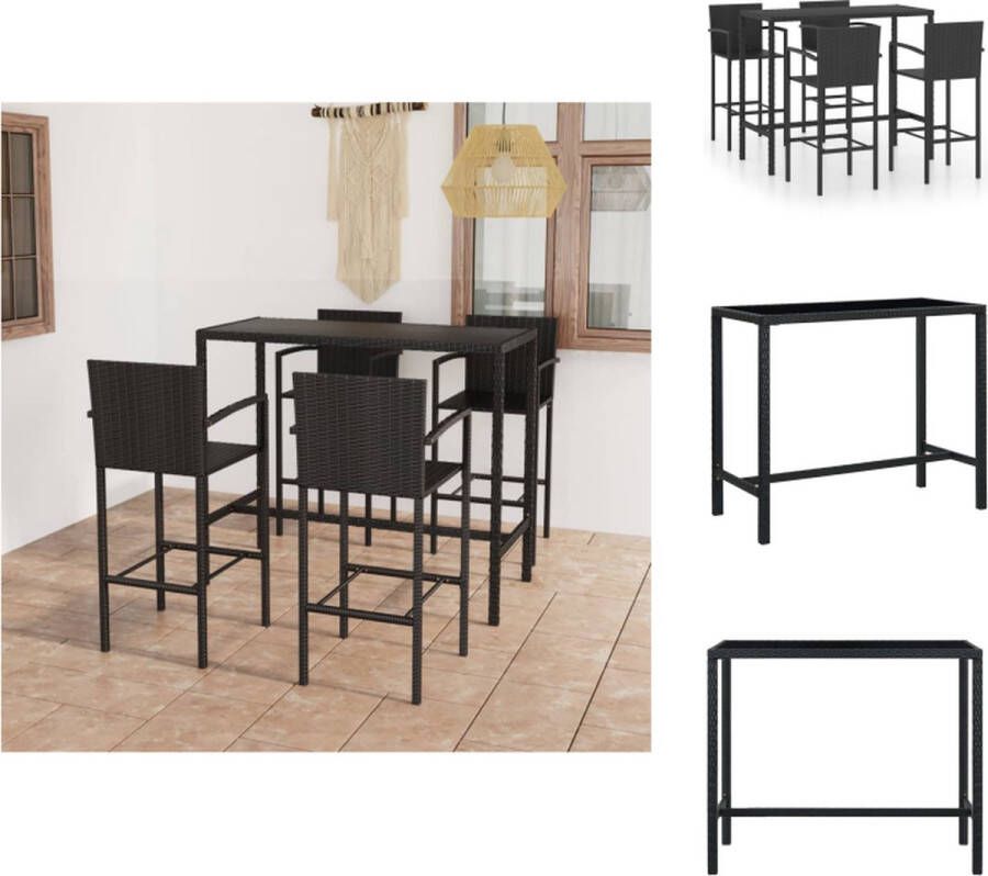 VidaXL Barset met tafel en 4 krukken 130x60x110 cm zwart PE-rattan en gepoedercoat staal Tuinset