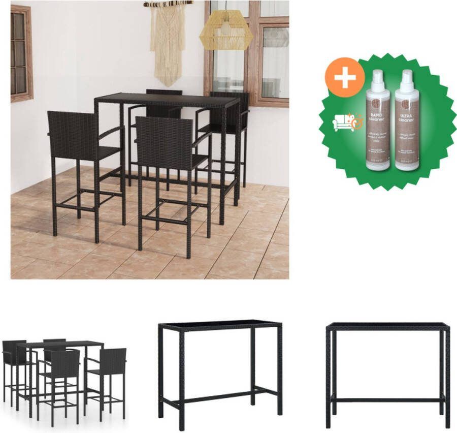 VidaXL Barset met tafel en 4 krukken 130x60x110 cm zwart PE-rattan en gepoedercoat staal Tuinset Inclusief Onderhoudsset