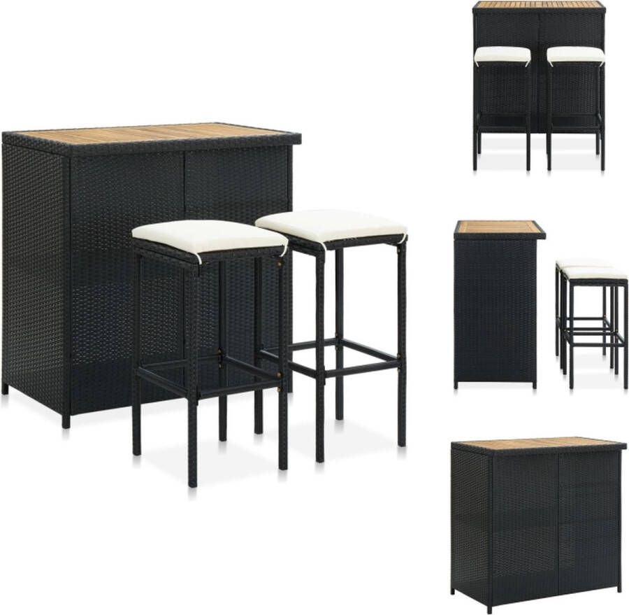 VidaXL Barset PE-rattan staal en massief acaciahout Zwart 102 x 60 x 105 cm Bartafel 2 barkrukken Set tafel en stoelen