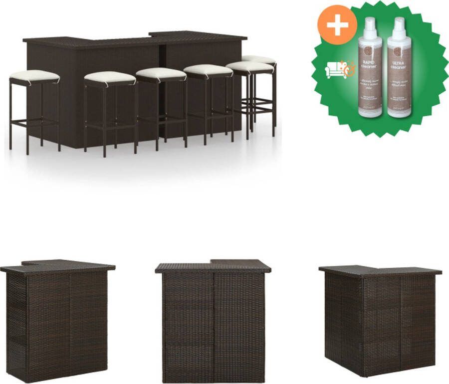 VidaXL Barset poly rattan bruin 100 x 50 x 105 cm inclusief 2 bartafels 6 barkrukken en 6 zitkussens Tuinset Inclusief Onderhoudsset