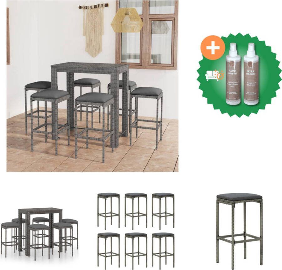 VidaXL Barset Rattan 100x60.5x110.5 cm Grijs Inclusief 6 Barkrukken Montage vereist Tuinset Inclusief Onderhoudsset