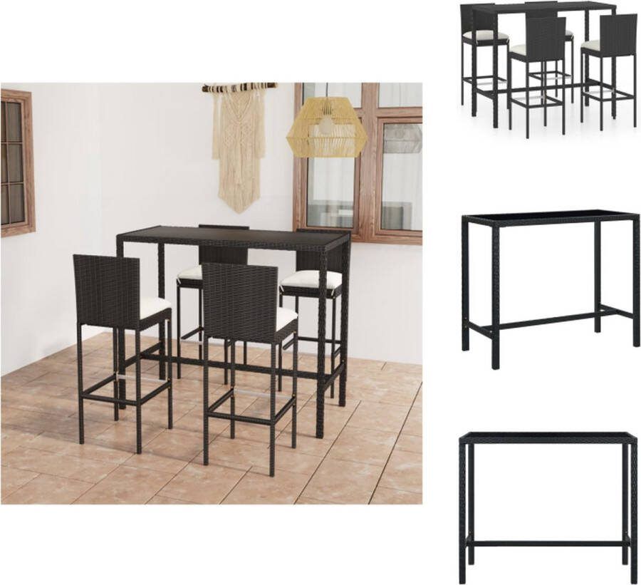 VidaXL Barset Rattan 130 x 60 x 110 cm Zwart Tafel en 4 Krukken Tuinset