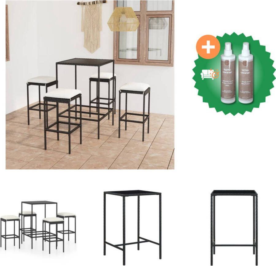 VidaXL Barset Rattan 70x70x110 cm Zwart 1 Tafel 4 Krukken Tuinset Inclusief Onderhoudsset