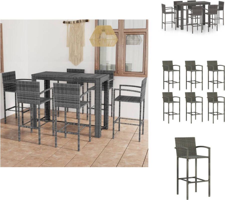 VidaXL Barset Rattan Grijs 140.5 x 60.5 x 110.5 cm Inclusief 1 tafel en 6 krukken Tuinset