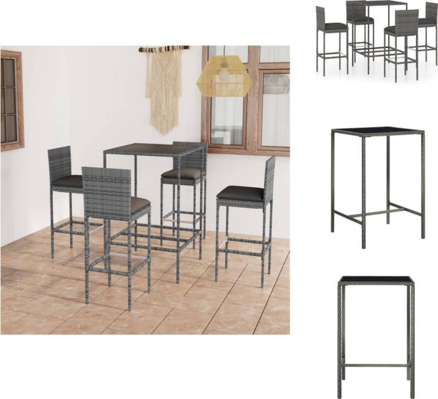 VidaXL Barset Rattan Grijs 70x70x110 cm 4 Krukken Antraciet Kussen Tuinset