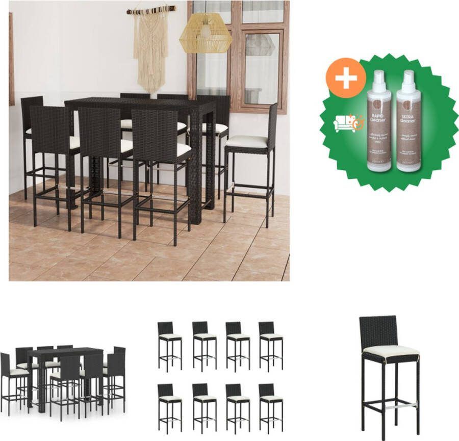 VidaXL Barset Rattan Zwart 140.5 x 60.5 x 110.5 cm Inclusief 8 krukken en kussens Tuinset Inclusief Onderhoudsset