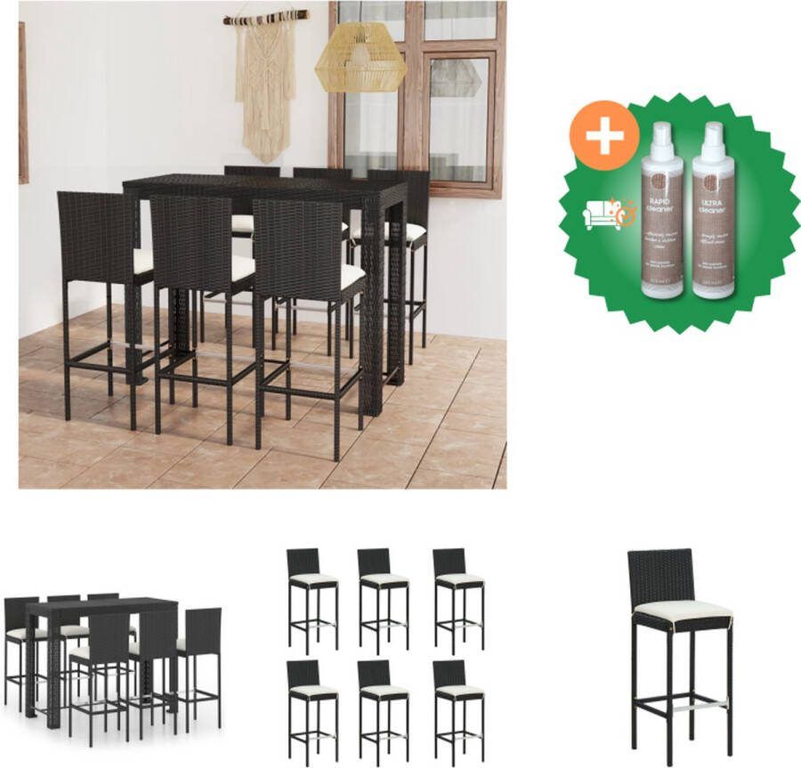 VidaXL Barset Rattan Zwart 140.5 x 60.5 x 110.5cm 6 krukken Inclusief kussens Tuinset Inclusief Onderhoudsset