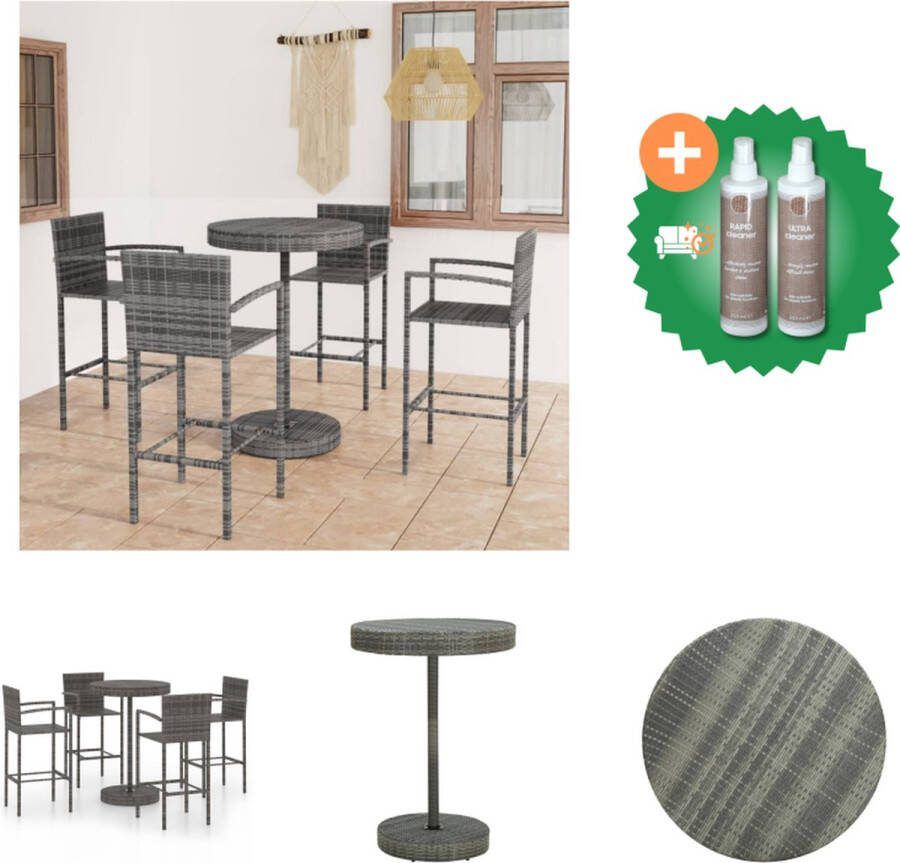 VidaXL Barset Rond Grijs 1 bartafel 4 barkrukken Tuinset Inclusief Onderhoudsset