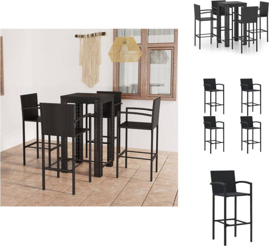 VidaXL Barset s Barset 60.5 x 60.5 x 110.5 cm zwart PE-rattan en gepoedercoat staal Montage vereist 1 bartafel 4 barkruk Tuinset