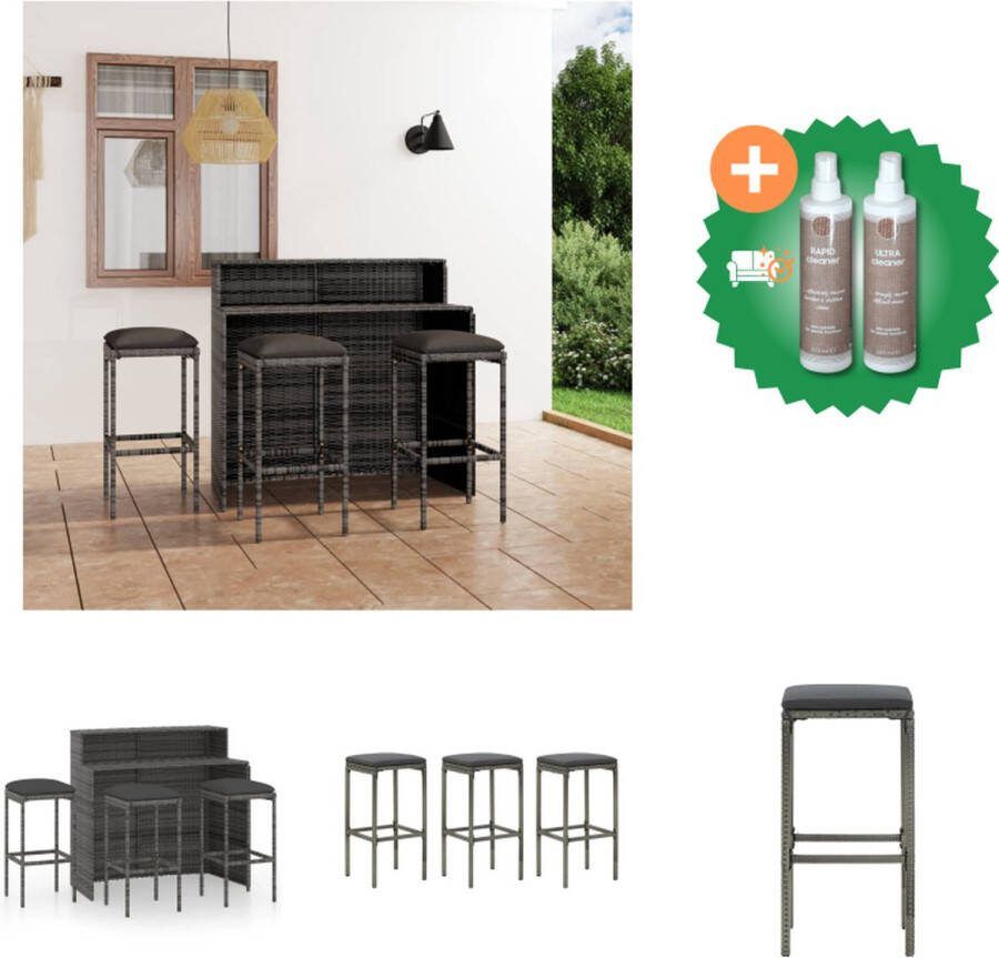 VidaXL Barset Toscane Grijs Bartafel 120 x 55 x 110 cm 3 Barkrukken 100% Polyester- PE-rattan Gepoedercoat staal Tuinset Inclusief Onderhoudsset