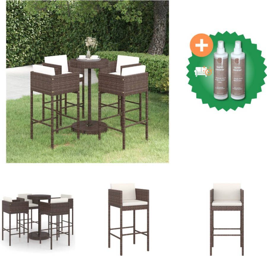 VidaXL Barset Tuin PE rattan Bruin 75.5 x 106 cm (ø x H) 4 barkrukken + kussens Tuinset Inclusief Onderhoudsset