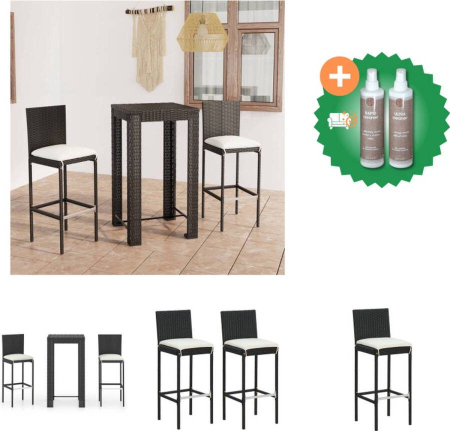 VidaXL Barset Tuintafel en Barkrukken 60.5 x 60.5 x 110.5 cm Zwart PE Rattan Gepoedercoat Staal Tuinset Inclusief Onderhoudsset