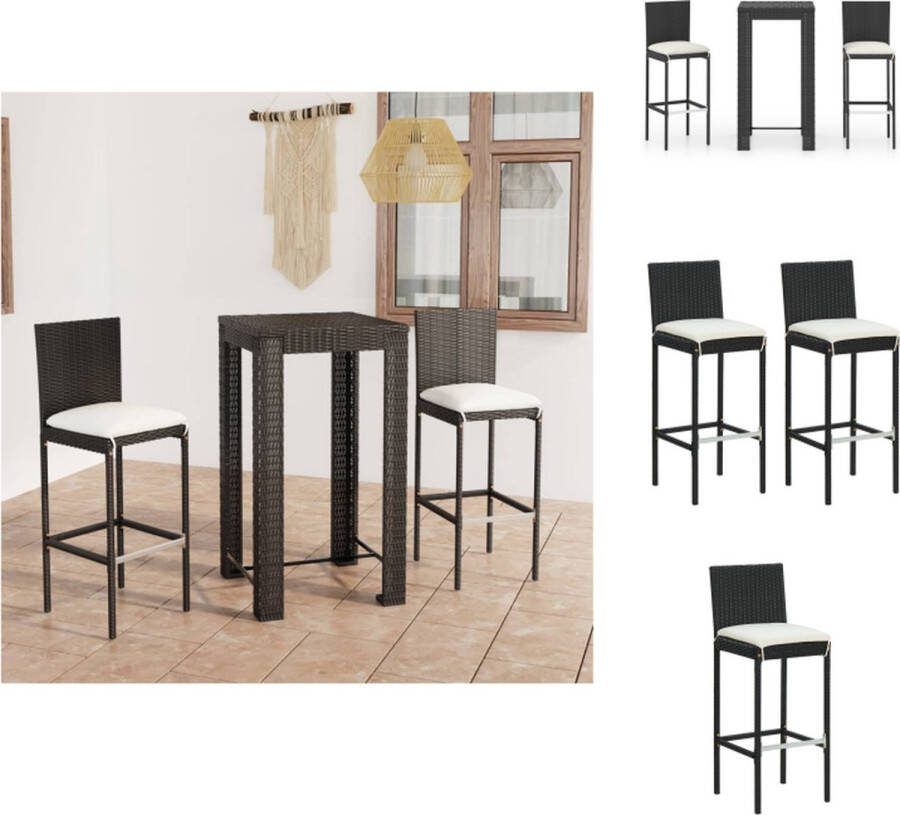 VidaXL Barset Tuintafel en Barkrukken 60.5 x 60.5 x 110.5 cm Zwart PE Rattan Gepoedercoat Staal Tuinset