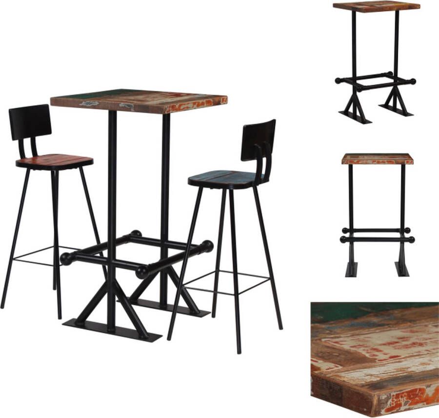 VidaXL Barset Vintage Gerecycled hout Stoelafmetingen 45x36x99 cm Bartafel 60x60x107 cm Set tafel en stoelen