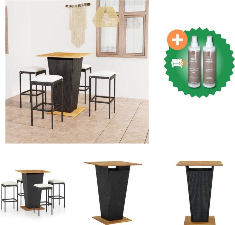 VidaXL Barset Zwart PE-rattan Acaciahout 80x80x110cm Inclusief 4 krukken en kussens Tuinset Inclusief Onderhoudsset