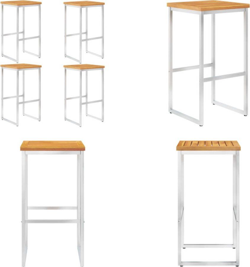 VidaXL Barstoelen 4 st massief acaciahout en roestvrij staal Barstoel Barstoelen Barkruk Barkrukken