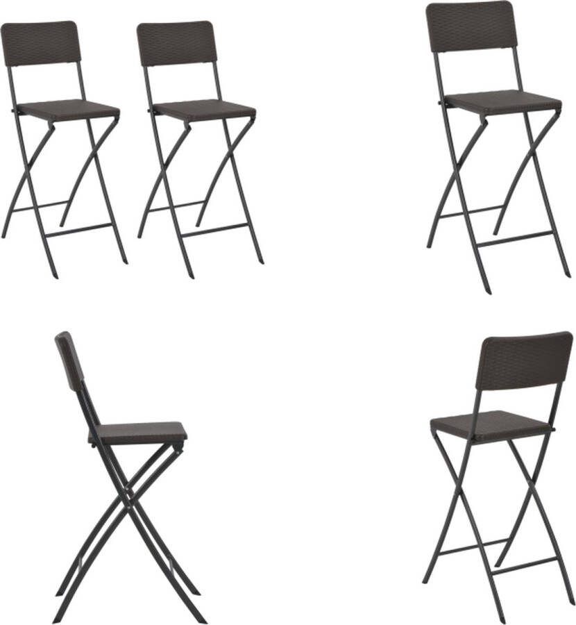 VidaXL Barstoelen inklapbaar 2 st rattan look HDPE en staal bruin Barstoel Barstoelen Barkruk Barkrukken