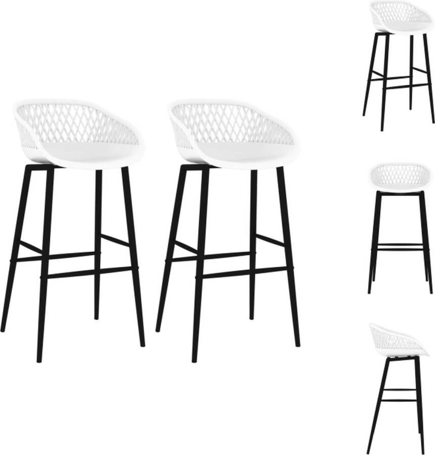 VidaXL Barstoelen Set van 2 Wit 48x47.5x95.5 cm (BxDxH) Ergonomisch ontworpen zitting Lage rugleuning met mesh-look Robuust PP materiaal Gepoedercoat metalen poten Eenvoudige montage Levering bevat 2 barstoelen Barkruk