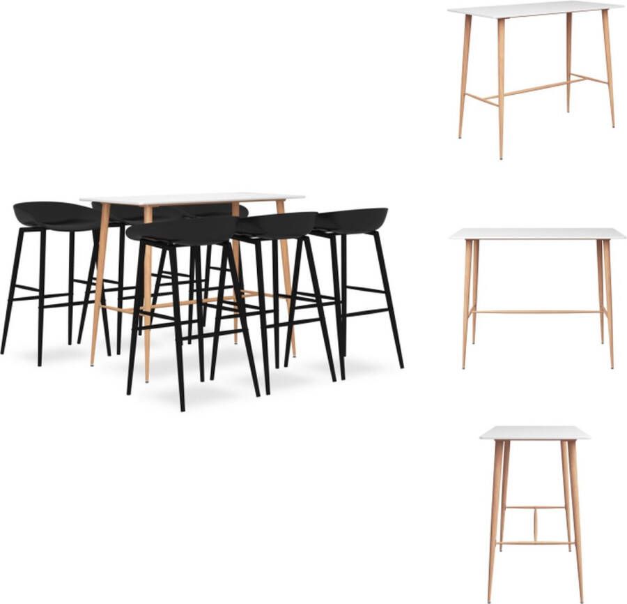 VidaXL Bartafel 120x60x105 wit MDF en metaal Thermisch getransfereerde hout-look poten 6 barkrukken zwart PP en metaal 48x47.5x95.5 zithoogte- 74.5 lage rugleuning montage vereist Set tafel en stoelen