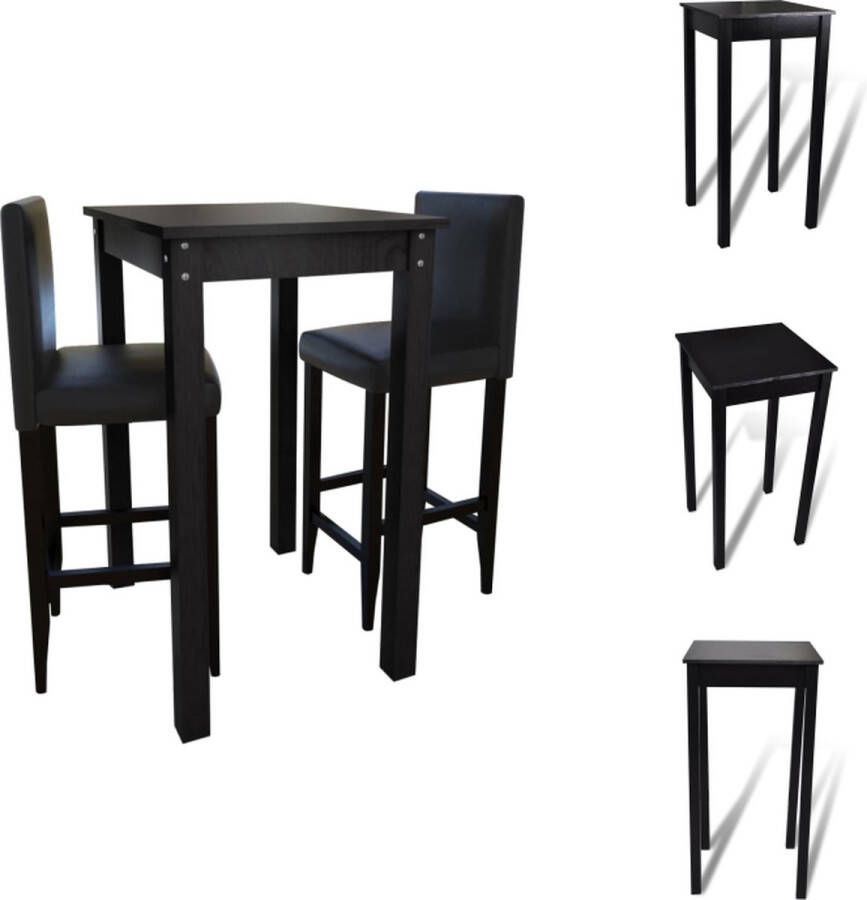 VidaXL Bartafel en Barkrukken Zwart Massief hout 55x55x107 cm Klassiek ontwerp Set tafel en stoelen