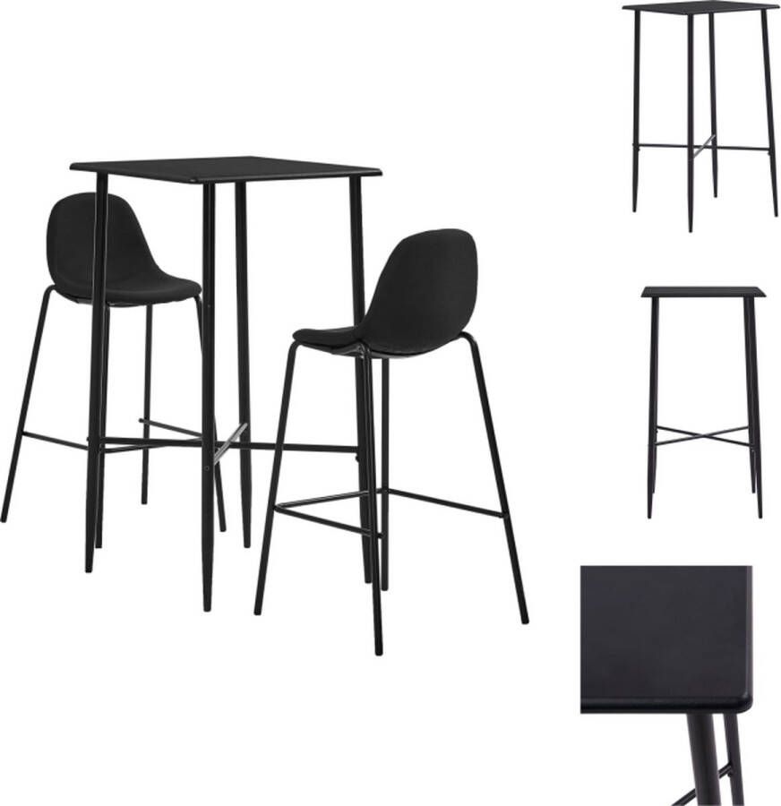VidaXL Bartafel en Barstoelen Zwart MDF PVC Gepoedercoat staal 60x60x111 cm Ergonomisch Set tafel en stoelen