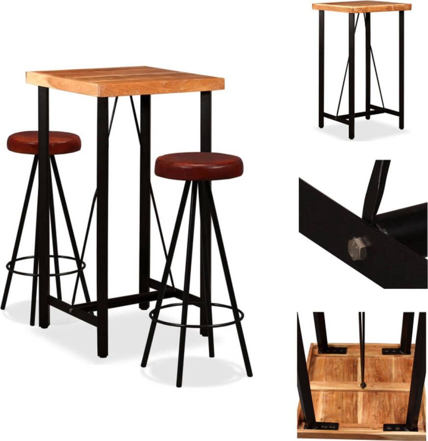VidaXL Bartafel Industrial 60 x 60 x 107 cm Massief acaciahout en staal Set tafel en stoelen