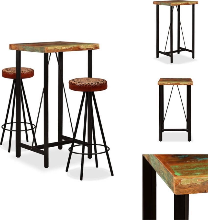 VidaXL Bartafel Industrial 60x60x107 cm Hout Staal Set tafel en stoelen