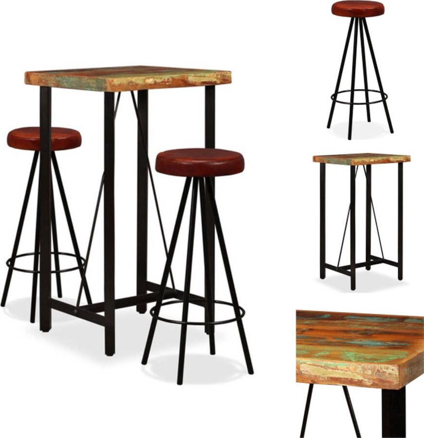 VidaXL Bartafel Industriële Stijl 60x60x107cm Massief gerecycled hout en staal Set tafel en stoelen