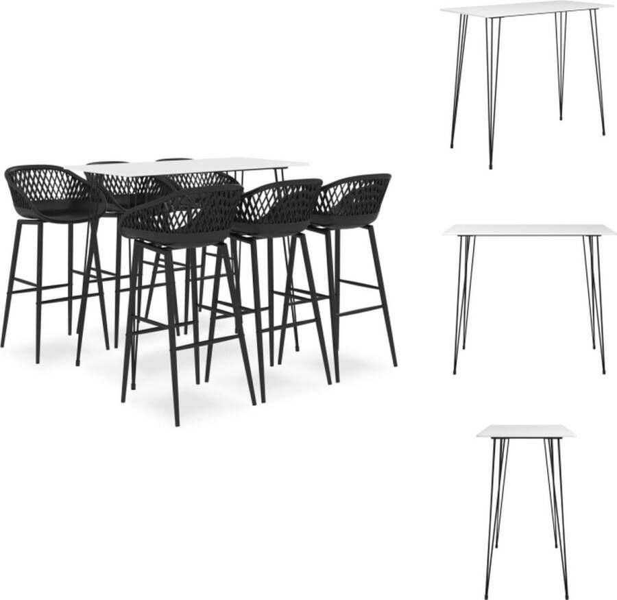 VidaXL Bartafel MDF en metaal 120 x 60 x 105 cm wit Barkruk PP en metaal 48 x 47.5 x 95.5 cm zwart Set tafel en stoelen